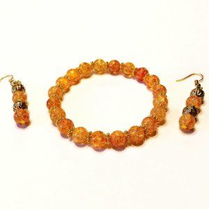 Handmade Light Orange Glass Beaded Stretch Bracelet & Matching Earrings …